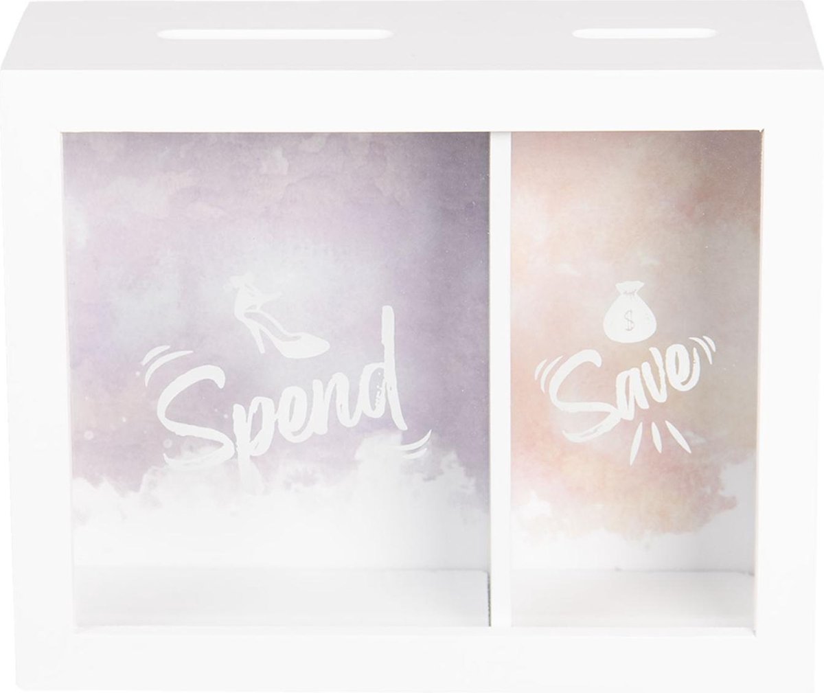 Clayre & Eef | Spaarpot 20*7*16 cm | Wit | MDF / glas | Rechthoekig | Spend & Saver | 6H1828